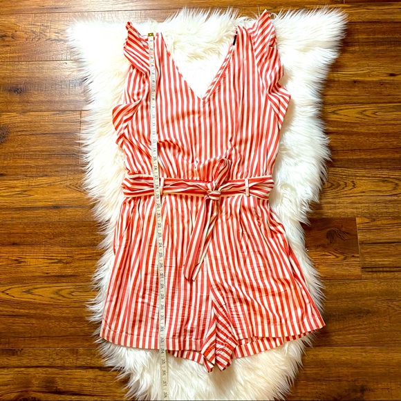 Loft Striped Flutter Tie Waist Romper Size 8 - Picture 11 of 12